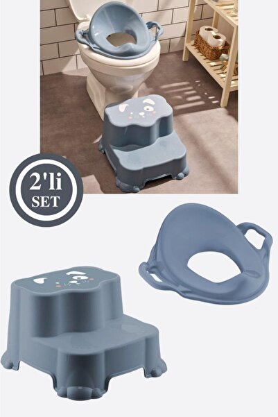 Flosoft Kaydırmaz Çift Basamaklı Çocuk Taburesi Ve Kulplu Klozet Tuvalet Alıştırma Adaptörü 2'li Set