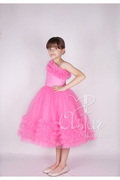 Astar Kostüm Pembe fırfırlı taşlı özel gün kız çocuk Barbie Kostüm