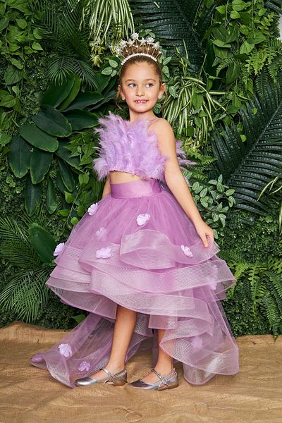zühre balaban Lilac Feather Crop Skirt Girl Evening Dress