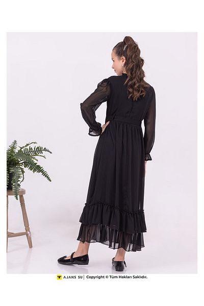 RAMON&ARTOS Fusta cu mânecă lungă din tulle Rochie de fetiță din sifon adunat in straturi