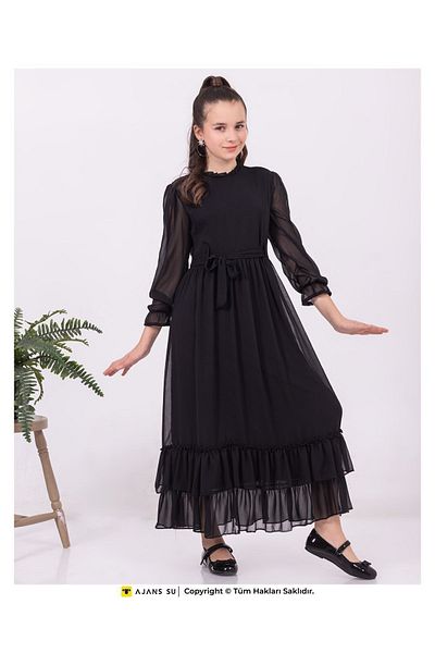 RAMON&ARTOS Fusta cu mânecă lungă din tulle Rochie de fetiță din sifon adunat in straturi