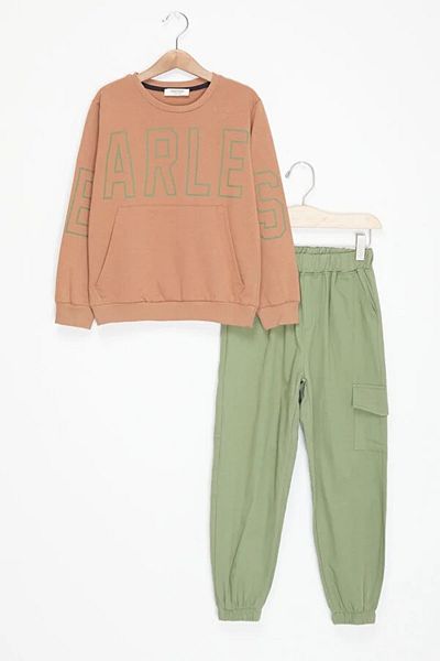 Egelite 6-10 Years Old Boy Linen Tracksuit Set - Printed, Cargo Pocket, Pants, Sweatshirt