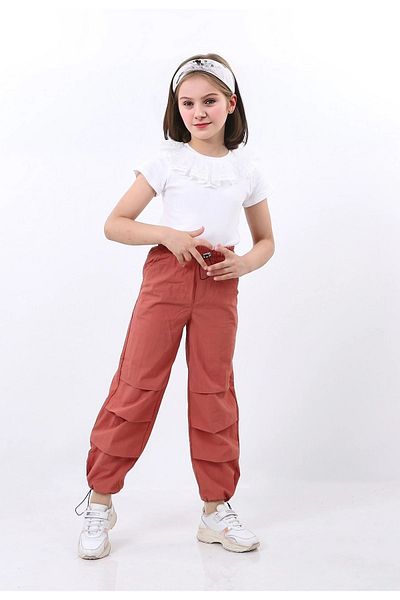 Kamex School Girl's Parachute Trousers with Stopper Cream