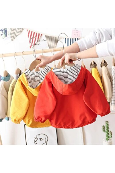 naynes Kapşonlu Çocuk Trençkotu Mevsimlik Montları, Erkek Ve Kız Çocuklar Için (120 CM-5 YAŞ / KIRMIZI)