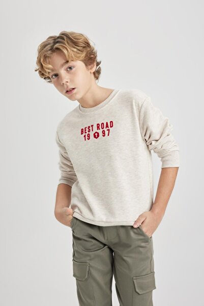 DeFacto Thick and Printed Boy's Sweatshirt - Crew Neck B8992A823Cw