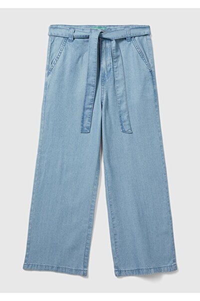 United Colors of Benetton Denim ușor pentru fete, 100% liliac, pantaloni din denim cu centură cu talie lată