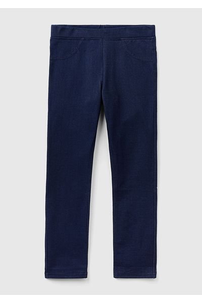 United Colors of Benetton Pantaloni cu jambiere pentru fete bleumarin - țesătură elastică, detaliu logo, 4 buzunare