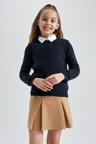 DeFacto Navy Blue Knitwear Girl's School Cardigan - Crew Neck N8407A623Au