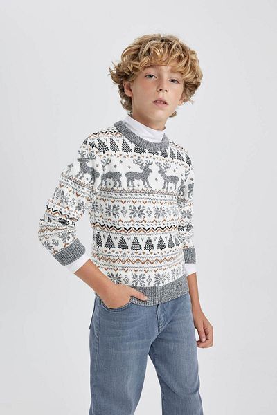 DeFacto Chlapecký úpletový svetr Mini Me Crew s vánoční tématikou X9737A623Cw