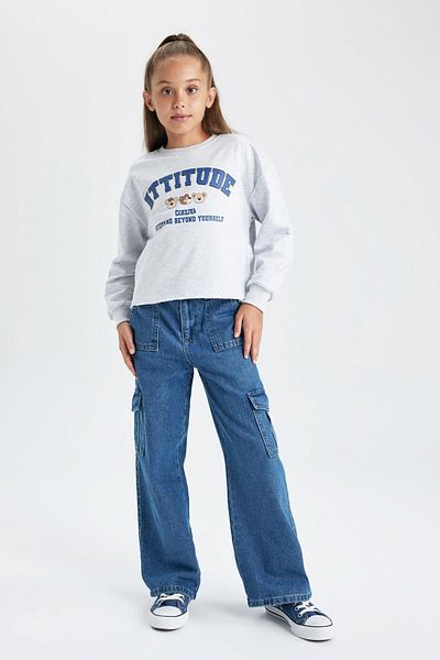 DeFacto Girl's Crop Sweatshirt - Crew Neck B3708A823Au