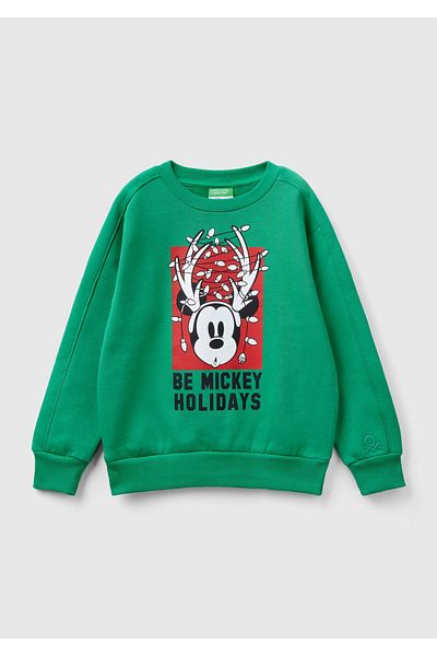 United Colors of Benetton Hanorac verde cu imprimeu Mickey de Crăciun pentru băiat