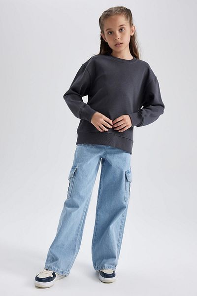 DeFacto Dívčí školní antracitová mikina Crew Neck - A2797A823Au