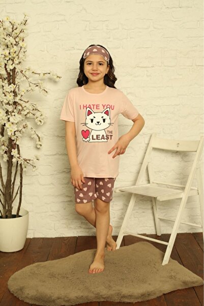 Minimoon Set pijama pentru fete cu pantaloni scurți și bandă de dormit