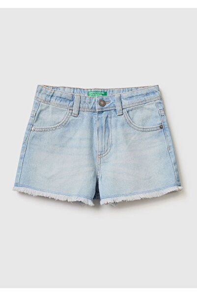 United Colors of Benetton Kız Çocuk Açık Mavi Arka Cebi Logo İşlemeli Ucu Saç...