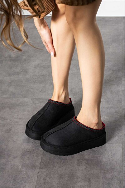 wense Black Suede Women's Slippers - Daily Closed Mat