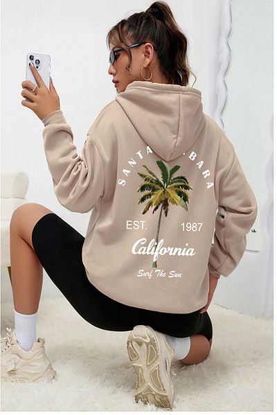 memowear Μπεζ Santa Barbara Unisex πλεκτό φούτερ - 2ip Raised