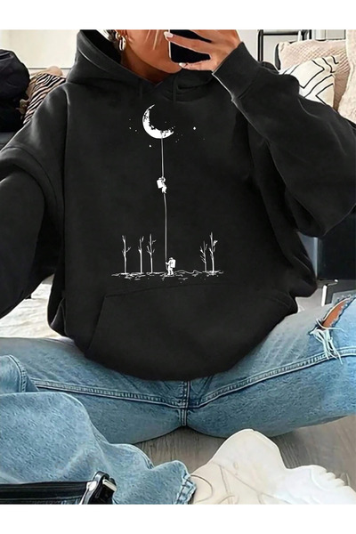 yueswear Black Saturn Knitted Sweatshirt - Unisex 2-String Raised