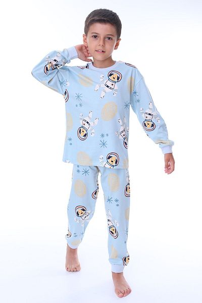 bunny hopp Set de pijamale cu mânecă lungă, 100% bumbac, cu imprimeu pentru câini astronaut (3,4,5,6,7,8 ANI) pentru băieți