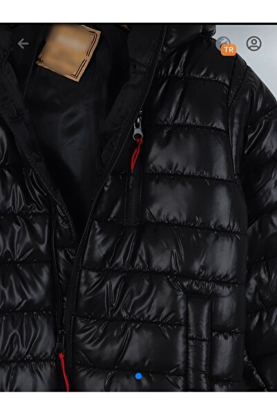 zeykid Siyah (6-10 Yaş) Kol Armalı Kapitone Göğüs Fermuar Cepli Erkek Çocuk Mont