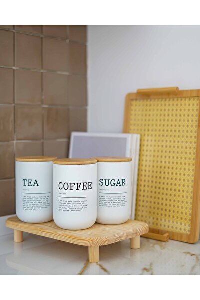 KaiHome 3-Piece Bamboo Lid Tea/Coffee/Candy Jar with Wooden Base