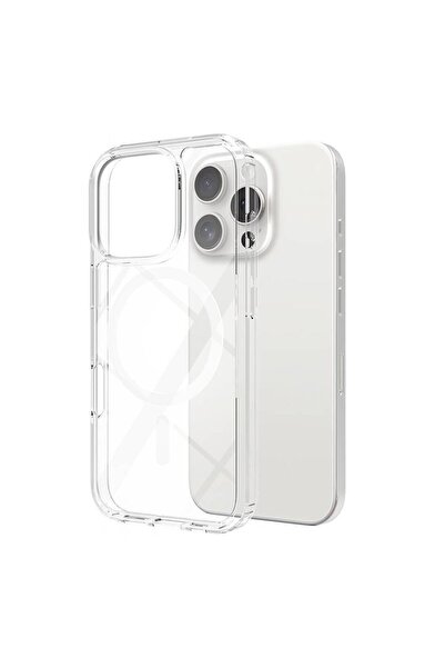 Gpack Apple iPhone 16 Pro Kılıf Magsafeli Sert PC Embos Kapak Şeffaf