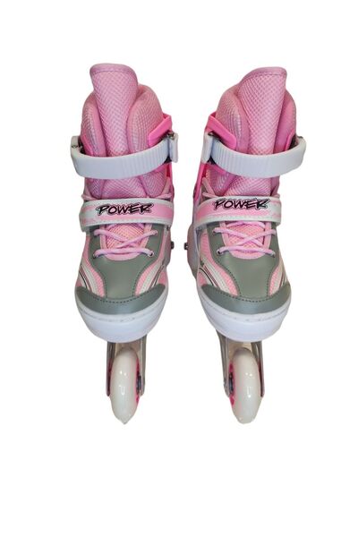 CANSPORT Çocuk Paten -ışıklı Çift Sıra Ayarlanabilir Alıştırma Pateni - M(34-37) Pembe