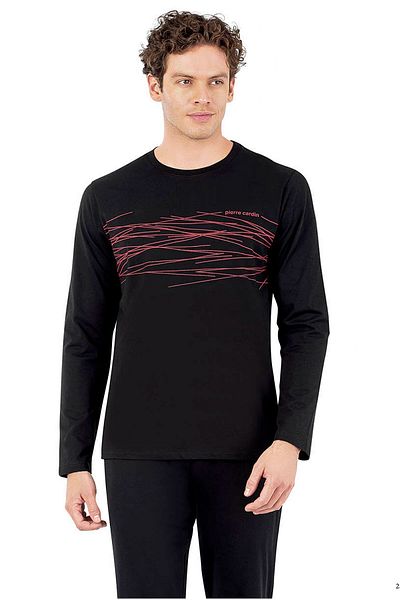 Pierre Cardin 6061 Ανδρικό μακρυμάνικο σετ πιτζάμες με λαιμόκοψη-μαύρο