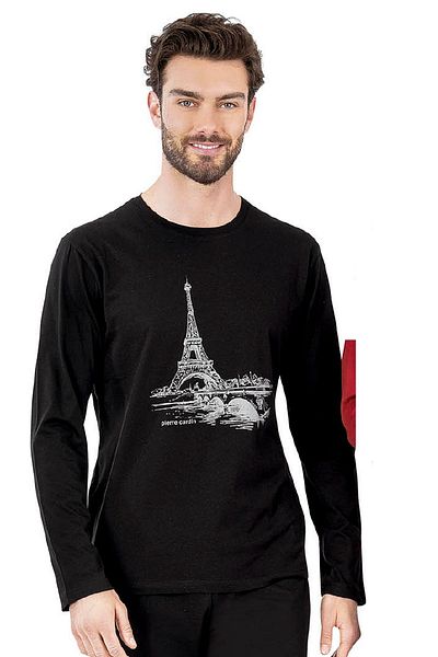 Pierre Cardin 6064 Ανδρικό σετ πιτζάμες με μακρυμάνικο λαιμόκοψη - Μαύρο