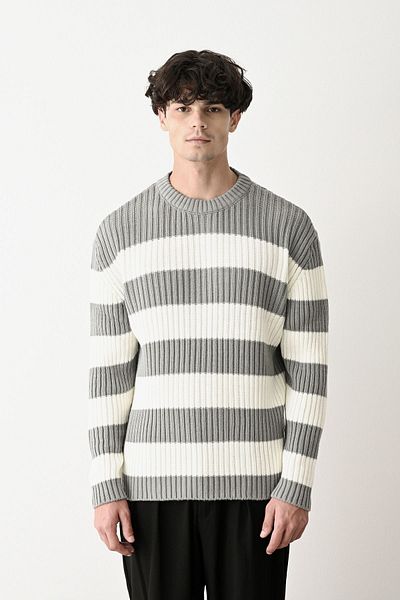 İLKCET MODA Ανδρικό ριγέ πουλόβερ oversize