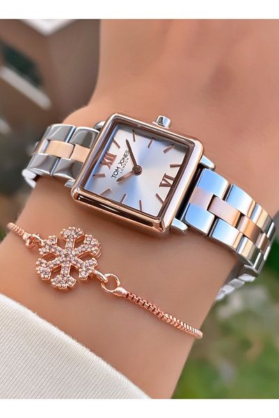 Tom Jones Rose Brand Silver Colored Women's Wristwatch and Bracelet with Steel Cord - Does Not Fade Blackness