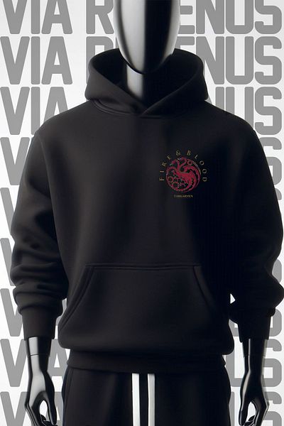 Vordevia House Of Dragon 3 Thread Wide Fit - Μπροστινή και πίσω στάμπα μαύρη κουκούλα φούτερ