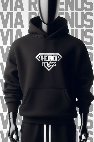 Vordevia Φούτερ Hero Fitness Μαύρη κουκούλα - Μπροστινή και Πίσω στάμπα, φαρδιά εφαρμογή με 3 νήματα