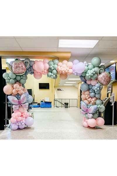 eğlencemarketi 100 Pieces Macaron - Pink, Lilac, Winter Green, Storm Blue and Salmon Balloon Chain