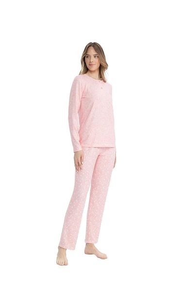 U.S. Polo Assn. U.S. Polo Assn. 17099 Women's Long Sleeve Lapel Button Sleepwear Set-Pink