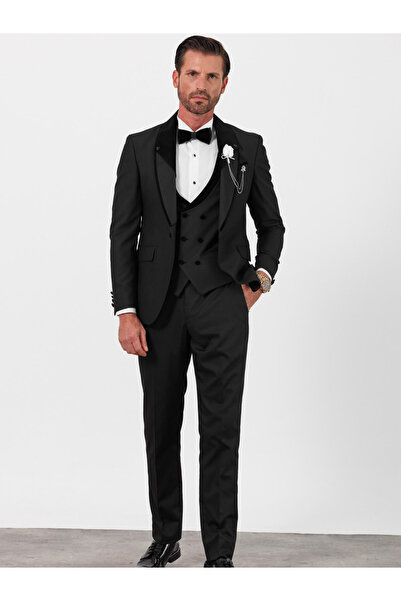 Terziayhan Erkek Yelekli Smokin Damatlık Şal Yaka İtalyan Kesim Slim Fit  017 Model