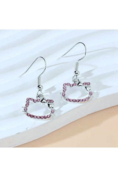 sleyshop Hello kitty pembe taşlı küpe