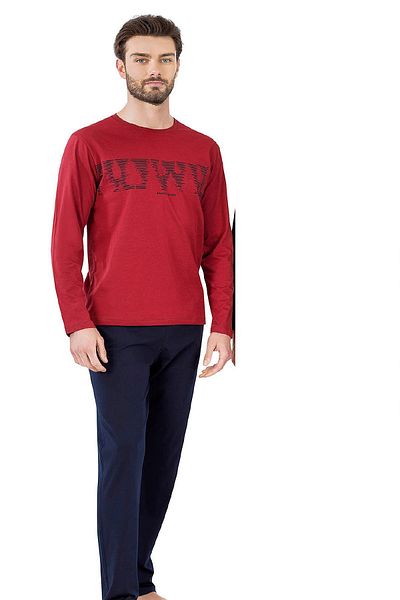 Pierre Cardin 6068 Ανδρικό Σετ Πιτζάμες με μακρυμάνικο λαιμόκοψη - Claret Red