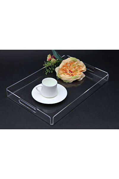 Sogo Nisba Ticaret Ürünü Şeffaf Pleksi Desenli Orta Boy Kulplu Çay Kahve Sunu...