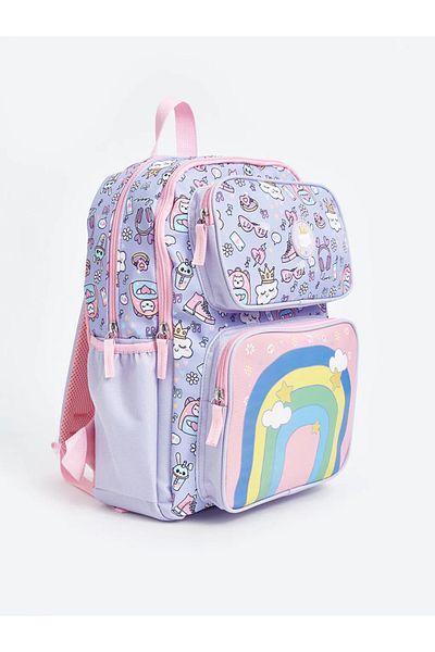 LC Waikiki ACCESORII LCW - Geantă de școală cu imprimeu liliac pentru fete