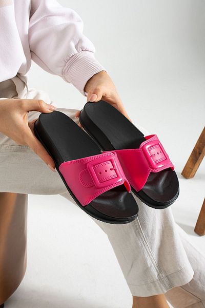 Moda Devrin Gz14311 Fuchsia Single Buckle Appearance Soft Extra Light Women's Eva Slippers
