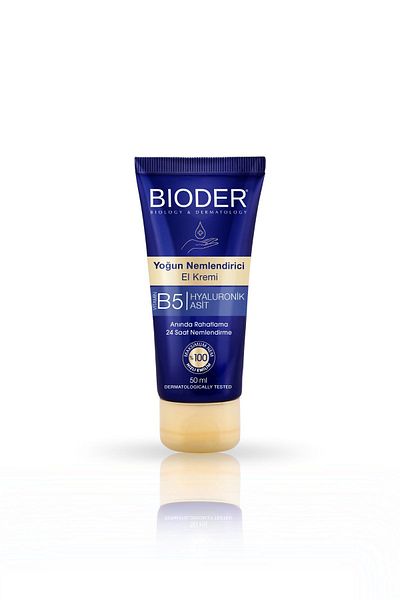 Bioder 50 Ml Intensive Moisturizing Hand Cream - Vitamin B5 and Hyaluronic Acid, 24 Hour Effect, Alcohol Free