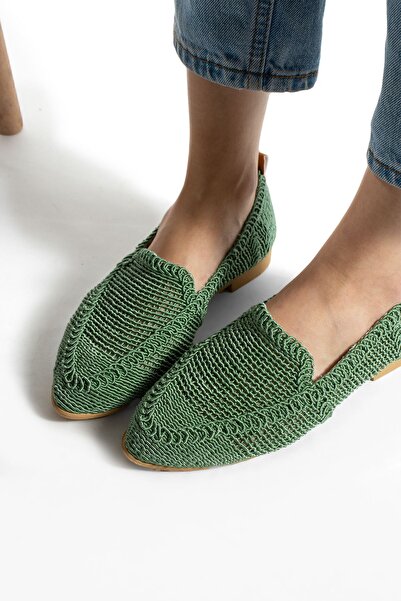 Moda Devrin Green Knitted Ballerina Lightweight Casual Shoes