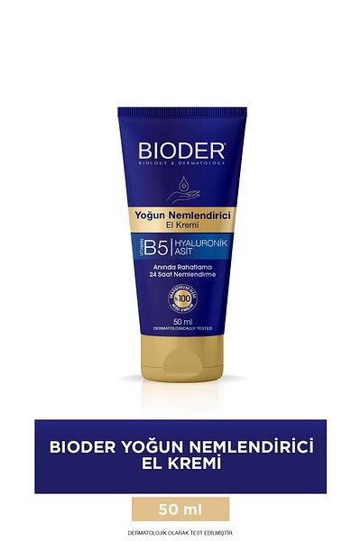 Bioder 50 Ml Intensive Moisturizing Hand Cream - Vitamin B5 and Hyaluronic Acid, 24 Hour Effect, Alcohol Free
