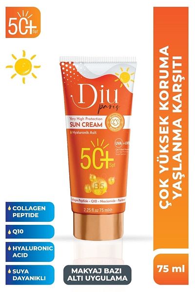 Diu Paris Spf 50 Sunscreen - Aging Stain, Waterproof, Uva Uvb High Protection, 75ml under Makeup Base