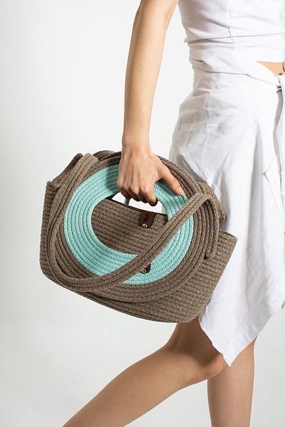 Moda Devrin Turquoise Mink Round Cotton Cord Rope Beach Bag Daily Bag