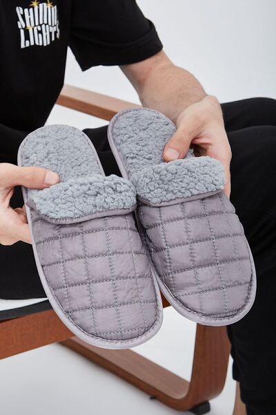 Moda Devrin رمادي قماش المظلة الفراء داخل المنزل النعال الشتاء النعال