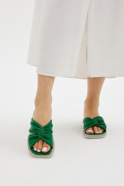 Moda Devrin Papuci pentru damă Green Cross Twist, cu talpă anti-alunecare, papuci pentru exterior și acasă