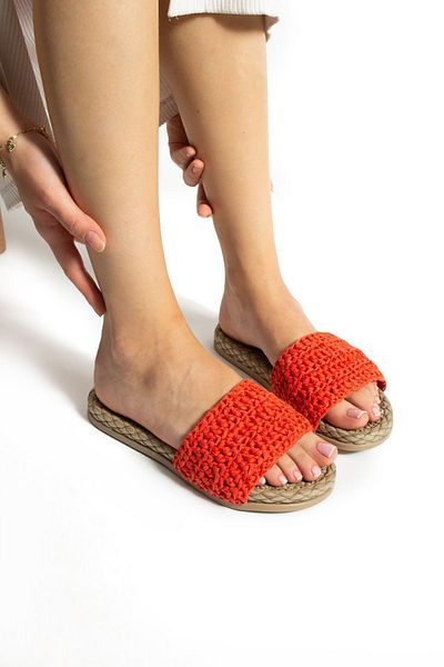 Moda Devrin Γυναικείες παντόφλες Orange Straw - Αντιολισθητική σόλα, Πισίνα και Παραλία Θάλασσας