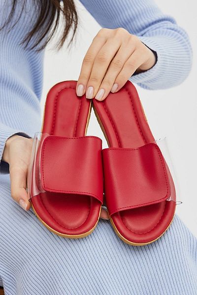 Moda Devrin Red Side Transparent Women's Slippers Open Front Outdoor and Home Slippers