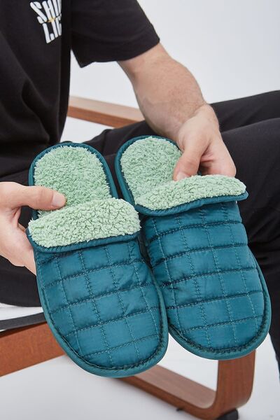 Moda Devrin شبشب شتوي من قماش المظلة باللون الأخضر داخل المنزل